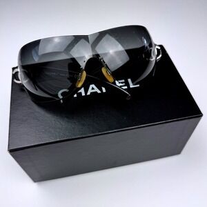 CHANEL 4145 C.127/8G Rimless Shield Sunglasses Gray Gradient CC Y2K Box Receipt